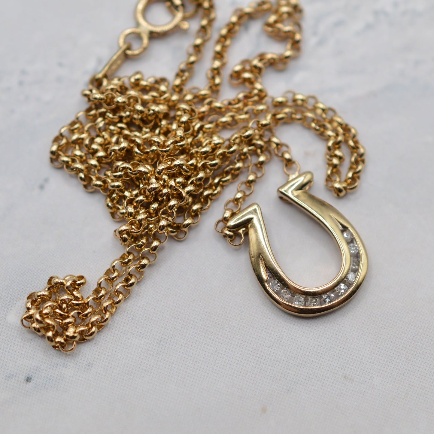 9ct Gold Diamond Horseshoe Pendant Necklace (18”)