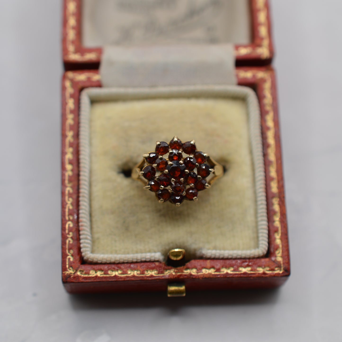 1970s Vintage 9ct Gold Garnet Three-Tier Cluster Ring
