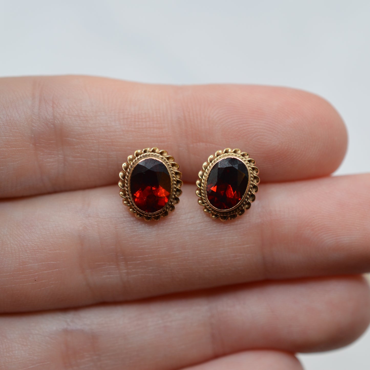1990s Vintage 9ct Gold Garnet Stud Earrings