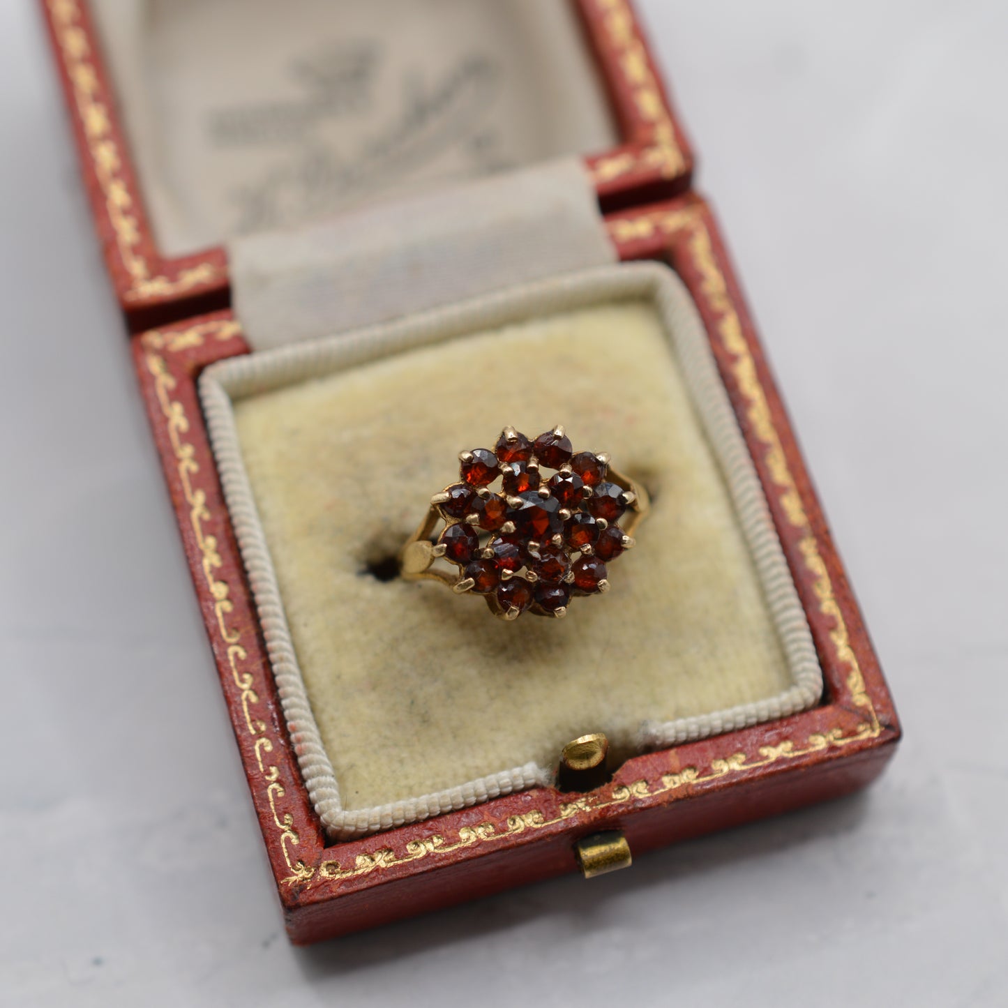 1970s Vintage 9ct Gold Garnet Three-Tier Cluster Ring