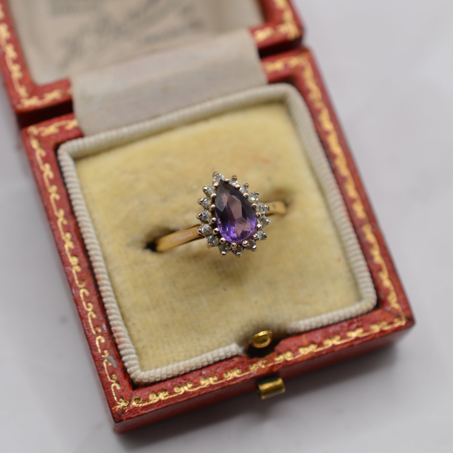 1980s 9ct Gold Amethyst & Diamond Cluster Ring