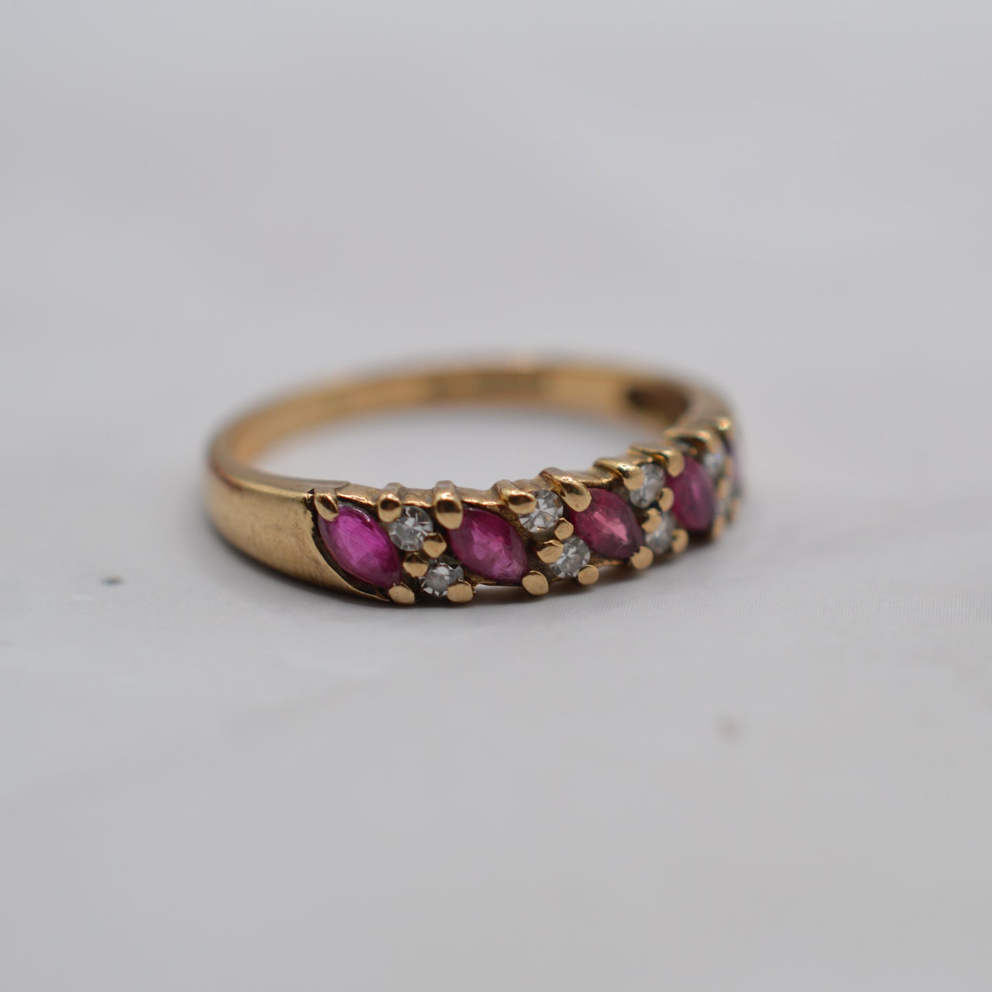 1980s Vintage 9ct Gold Ruby & Diamond Half-Eternity Ring