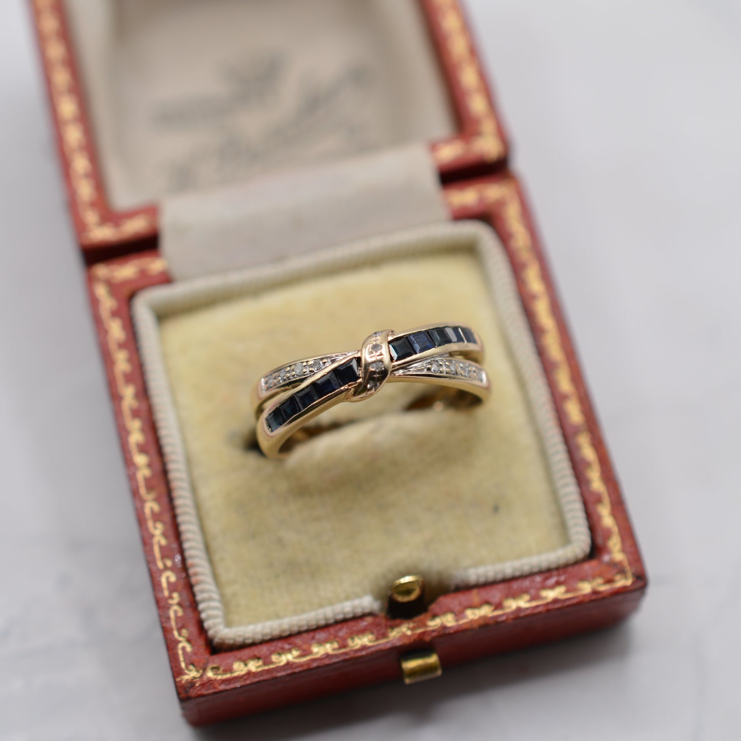 9ct Gold Sapphire & Diamond Crossover Ring