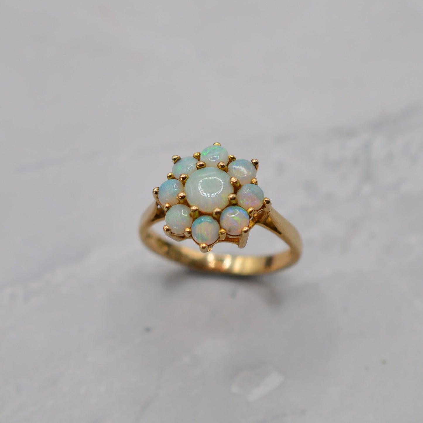 1980s 9ct Gold Opal Floral Cluster Ring