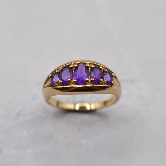 Chunky 9ct Gold Amethyst Five-Stone Ring