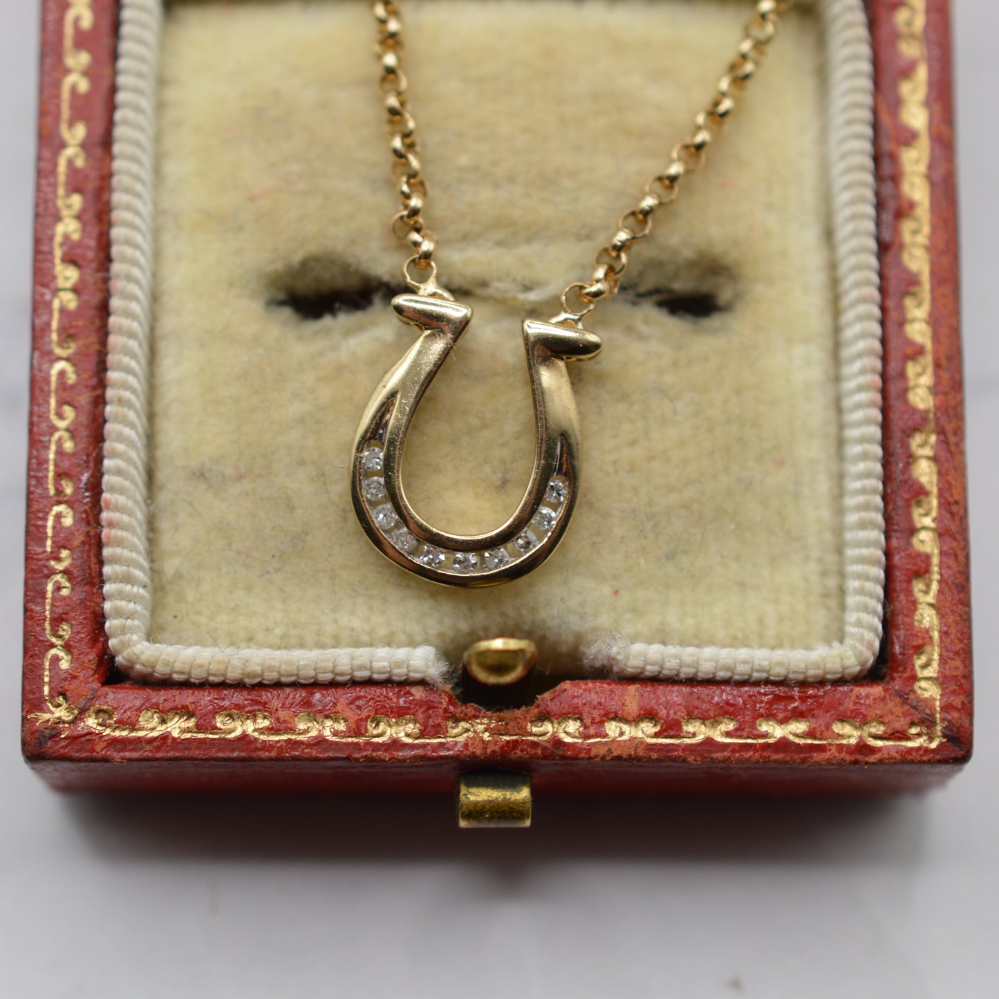 9ct Gold Diamond Horseshoe Pendant Necklace (18”)