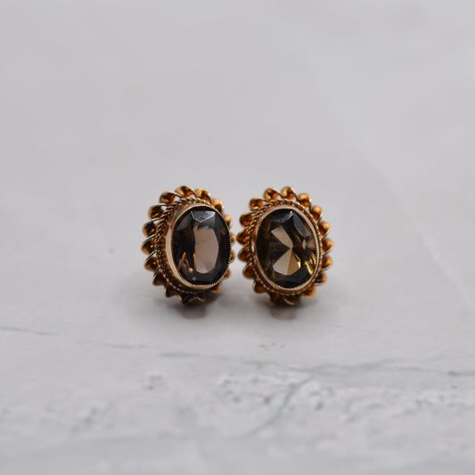 Vintage 9ct Gold Smoky Quartz Stud Earrings