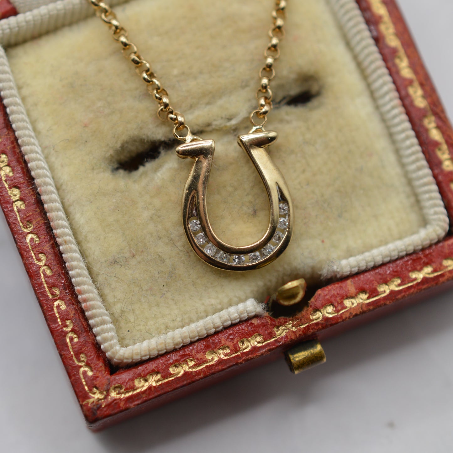 9ct Gold Diamond Horseshoe Pendant Necklace (18”)