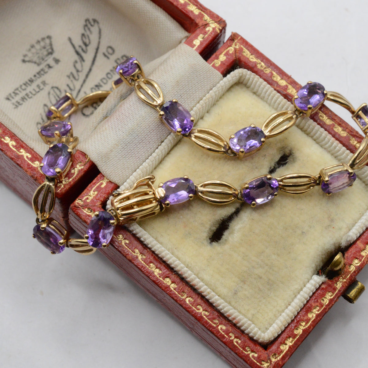 Y2K 9ct Gold Amethyst Bracelet (7”)