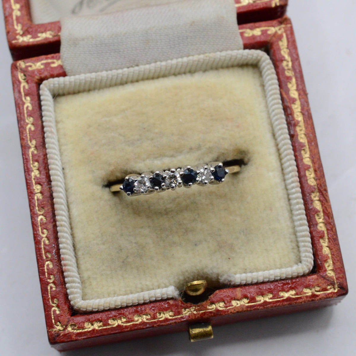 1980s 9ct Gold Sapphire & Diamond Seven-Stone Ring
