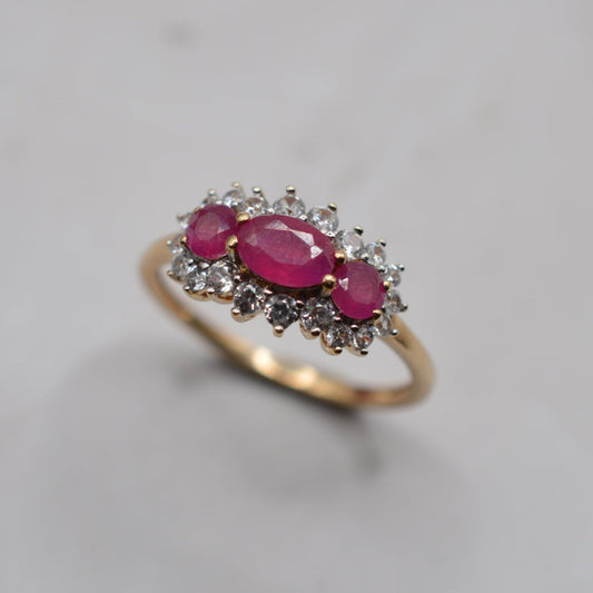 9ct Gold Ruby Triple Cluster Ring