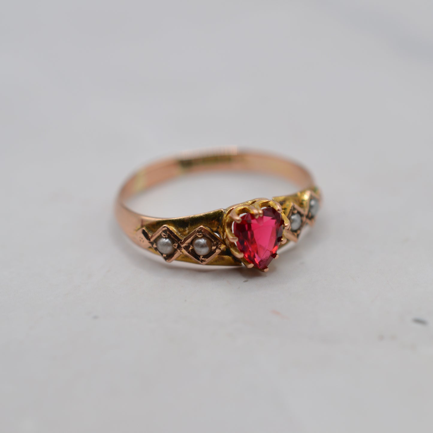 Antique 1906 Edwardian 9ct Gold Pearl & Paste Sweetheart Ring
