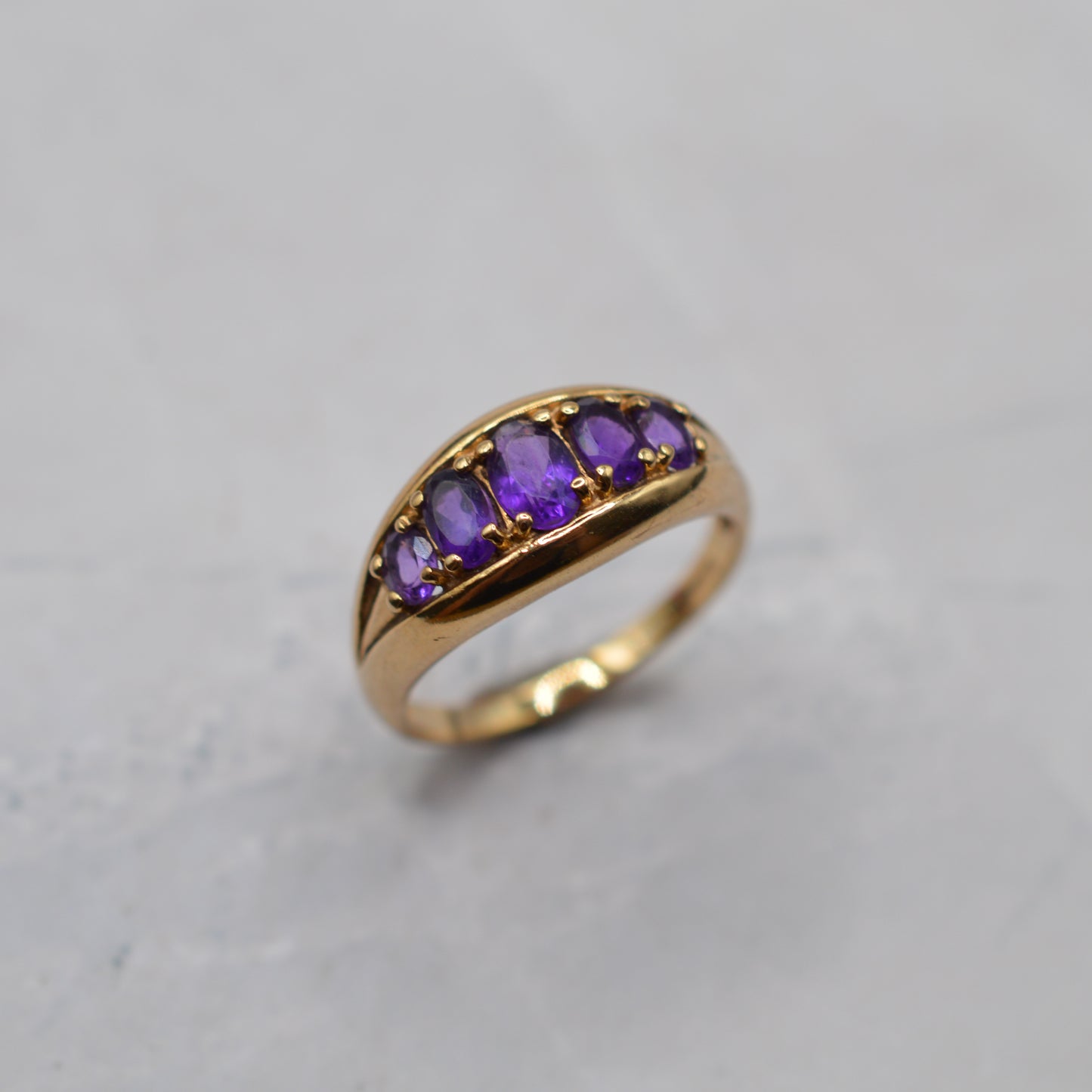 Chunky 9ct Gold Amethyst Five-Stone Ring
