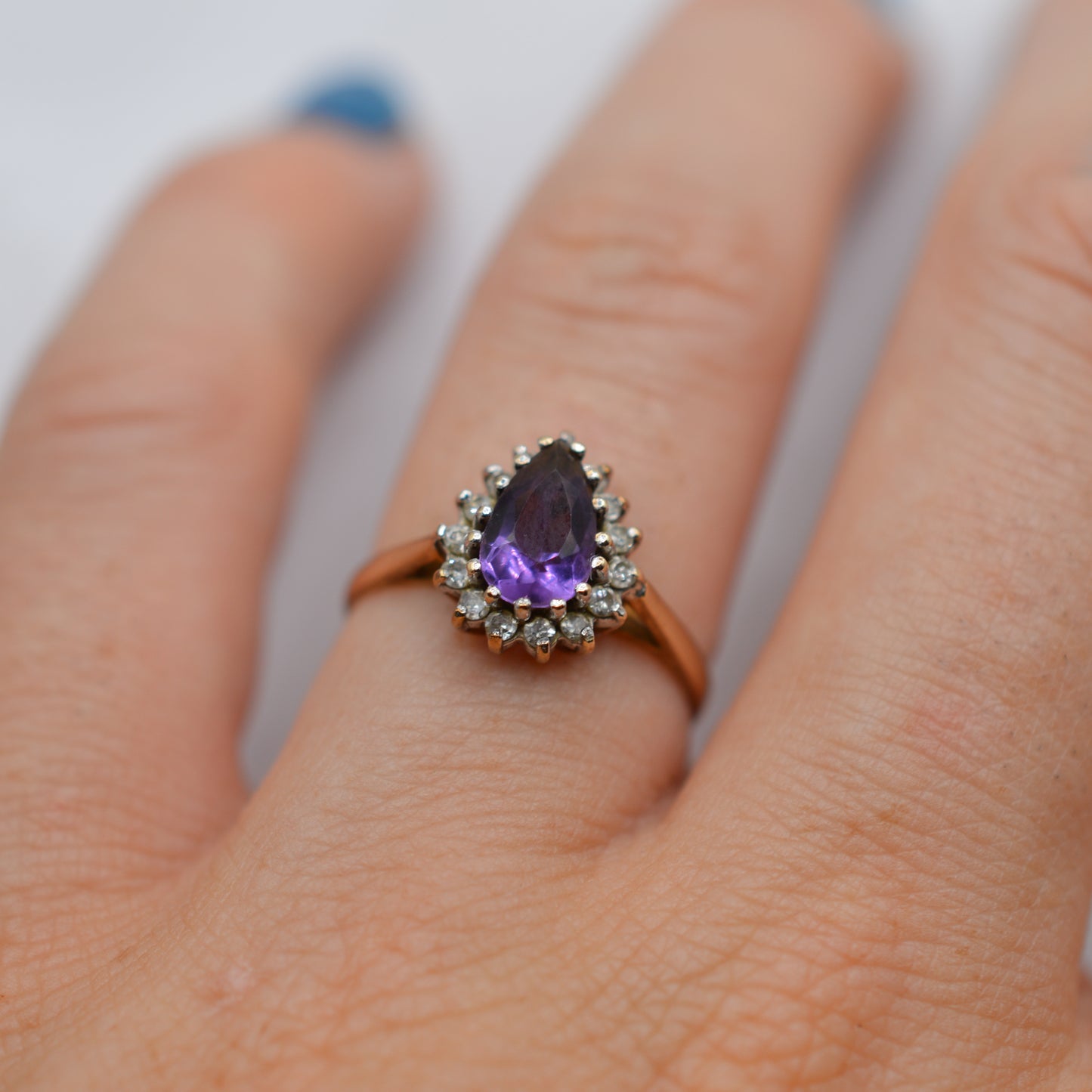 1980s 9ct Gold Amethyst & Diamond Cluster Ring