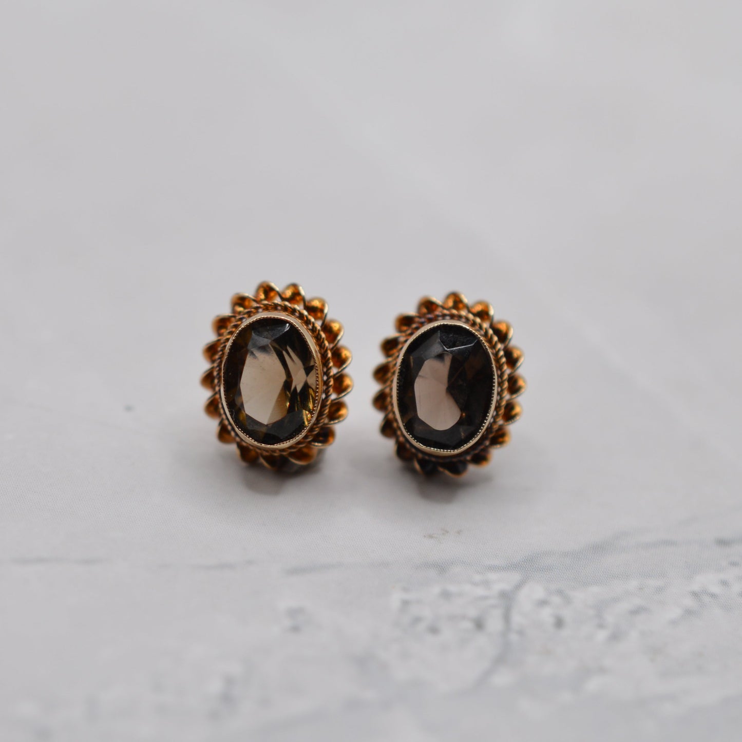 Vintage 9ct Gold Smoky Quartz Stud Earrings