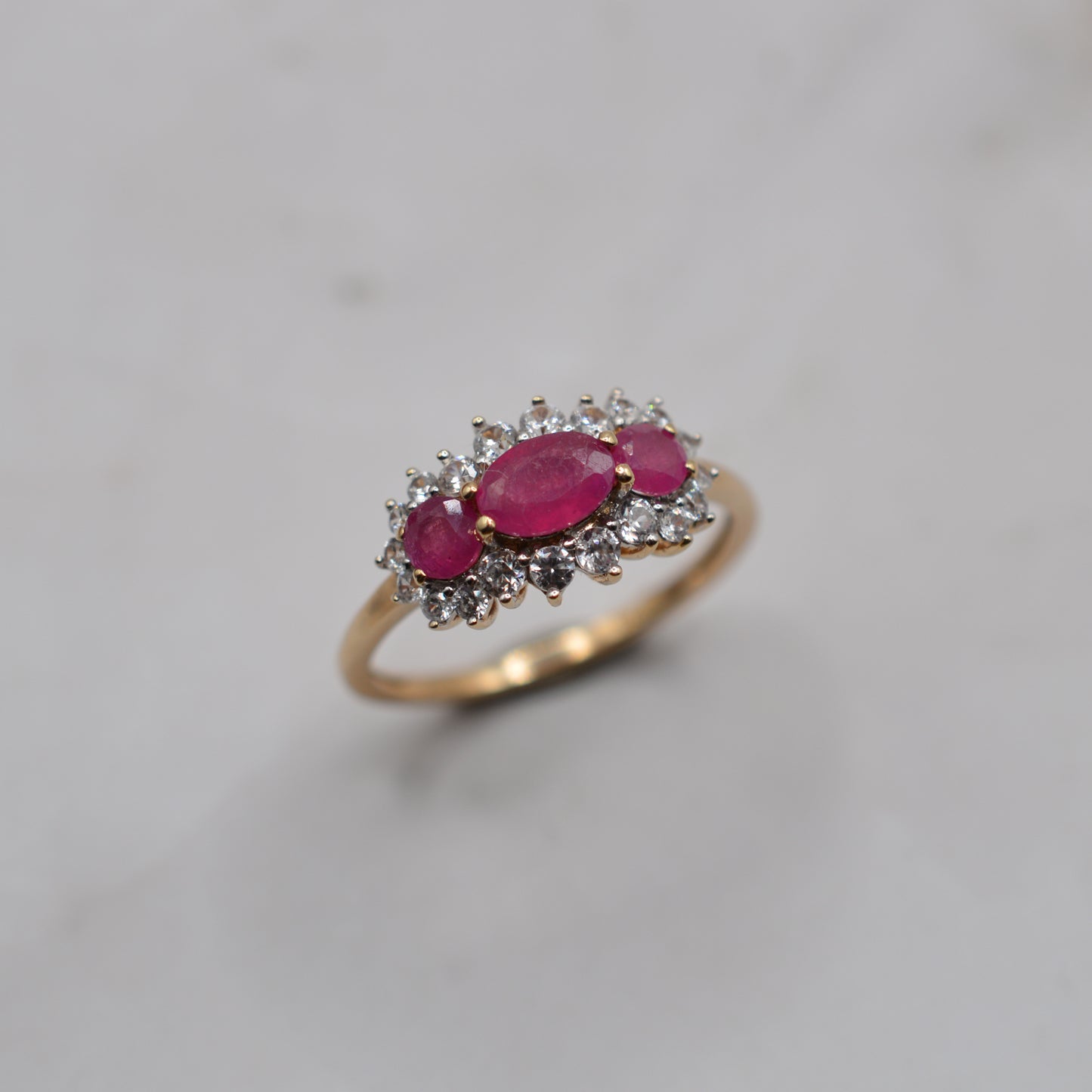 9ct Gold Ruby Triple Cluster Ring