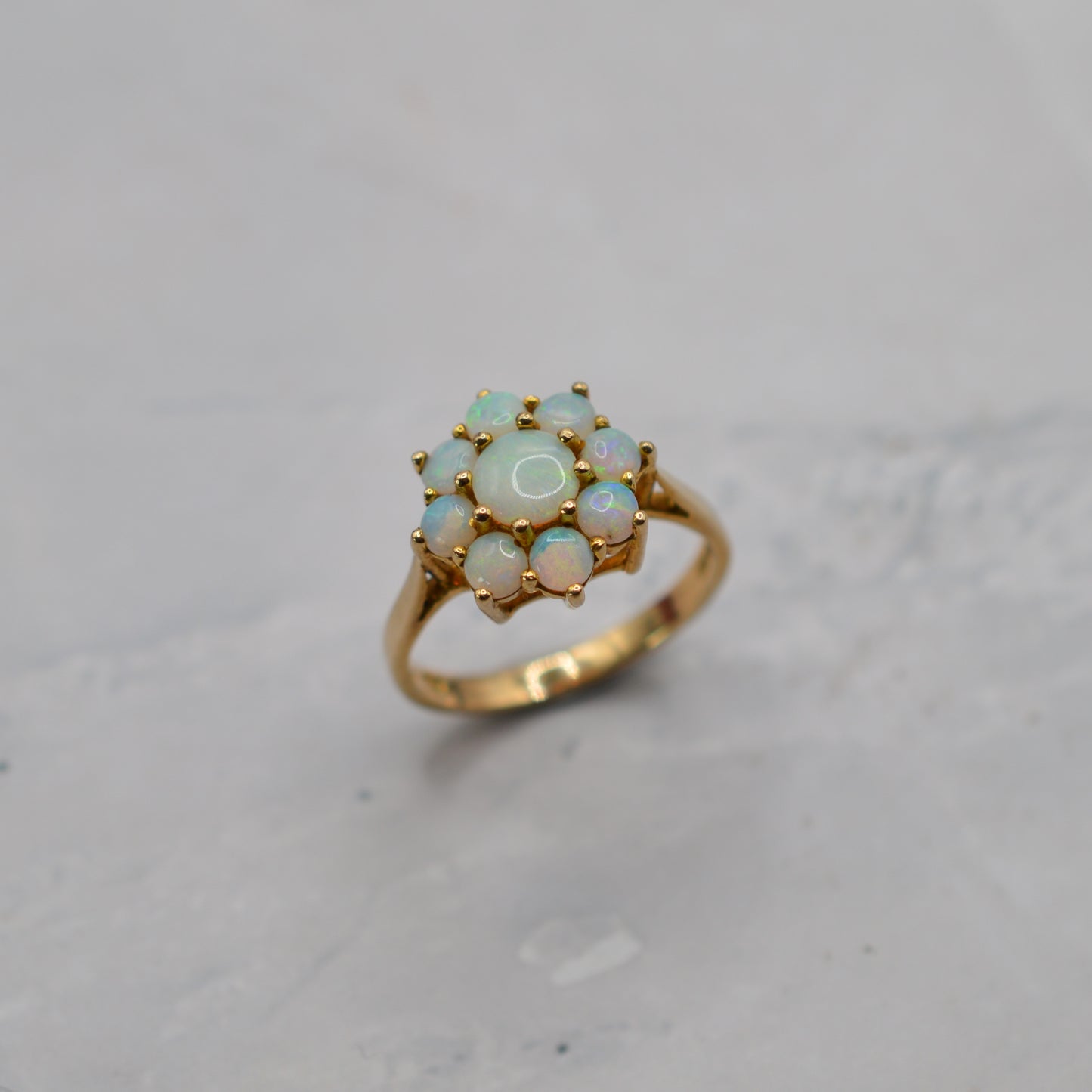 1980s 9ct Gold Opal Floral Cluster Ring