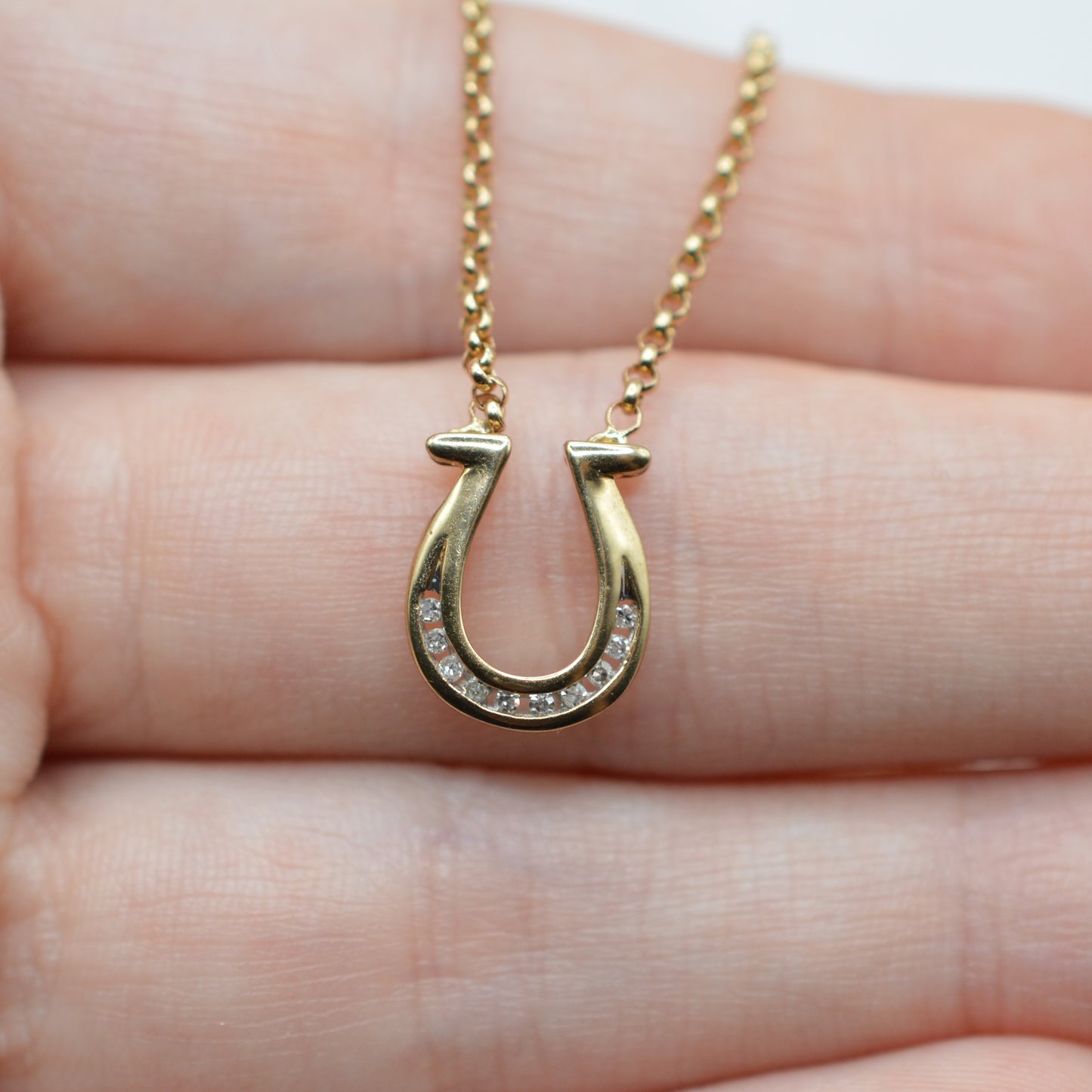 9ct Gold Diamond Horseshoe Pendant Necklace (18”)