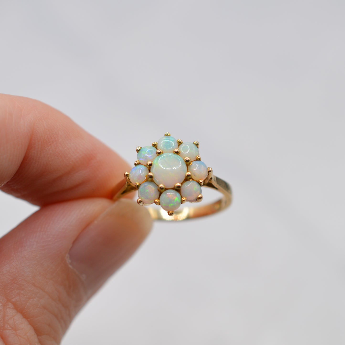 1980s 9ct Gold Opal Floral Cluster Ring