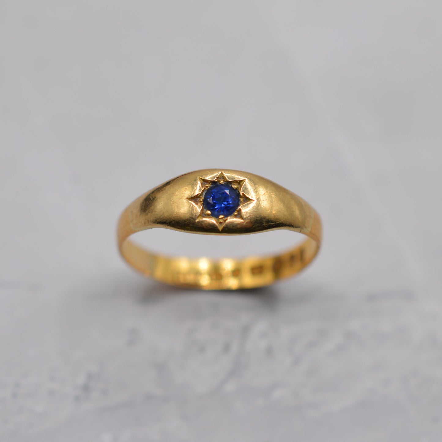 Victorian 1888 Antique 22ct Gold Sapphire Star-Set Dome Ring
