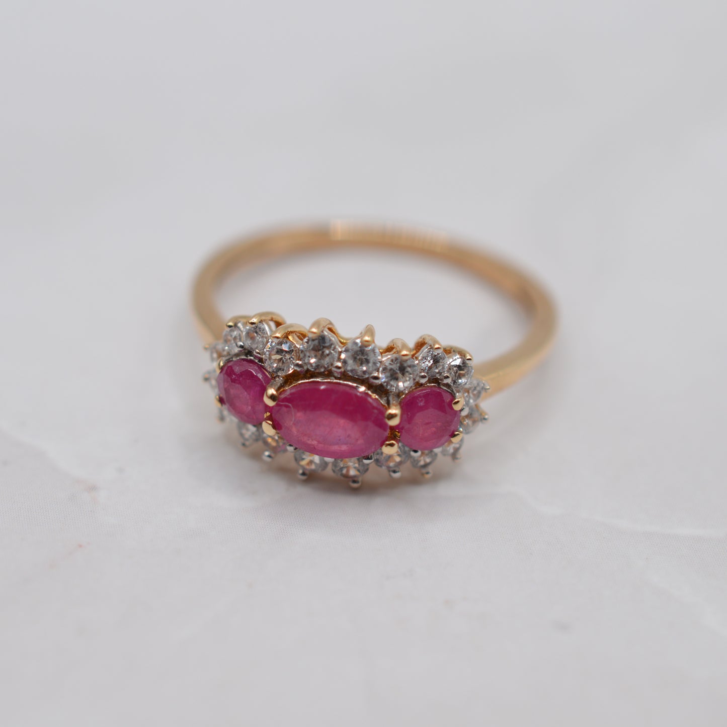 9ct Gold Ruby Triple Cluster Ring