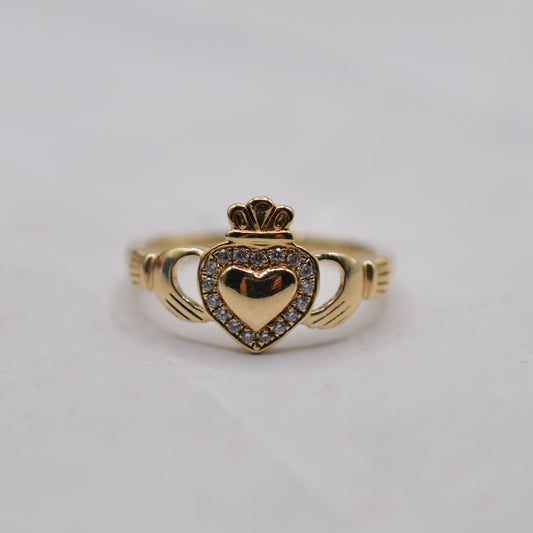 Irish 9ct Gold Claddagh Cubic Zirconia Ring