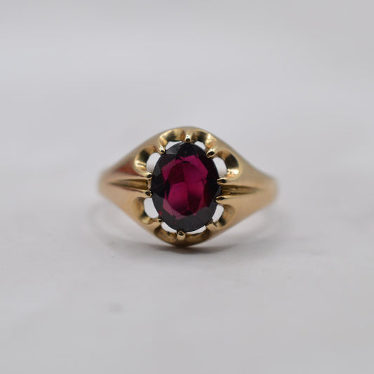 1980s 9ct Gold Garnet Signet Ring