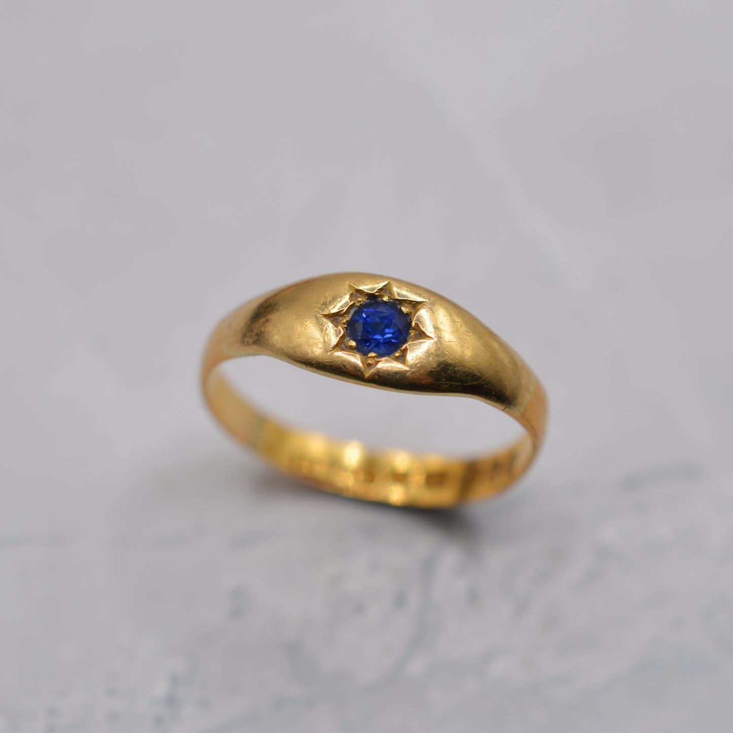 Victorian 1888 Antique 22ct Gold Sapphire Star-Set Dome Ring