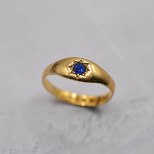 Victorian 1888 Antique 22ct Gold Sapphire Star-Set Dome Ring