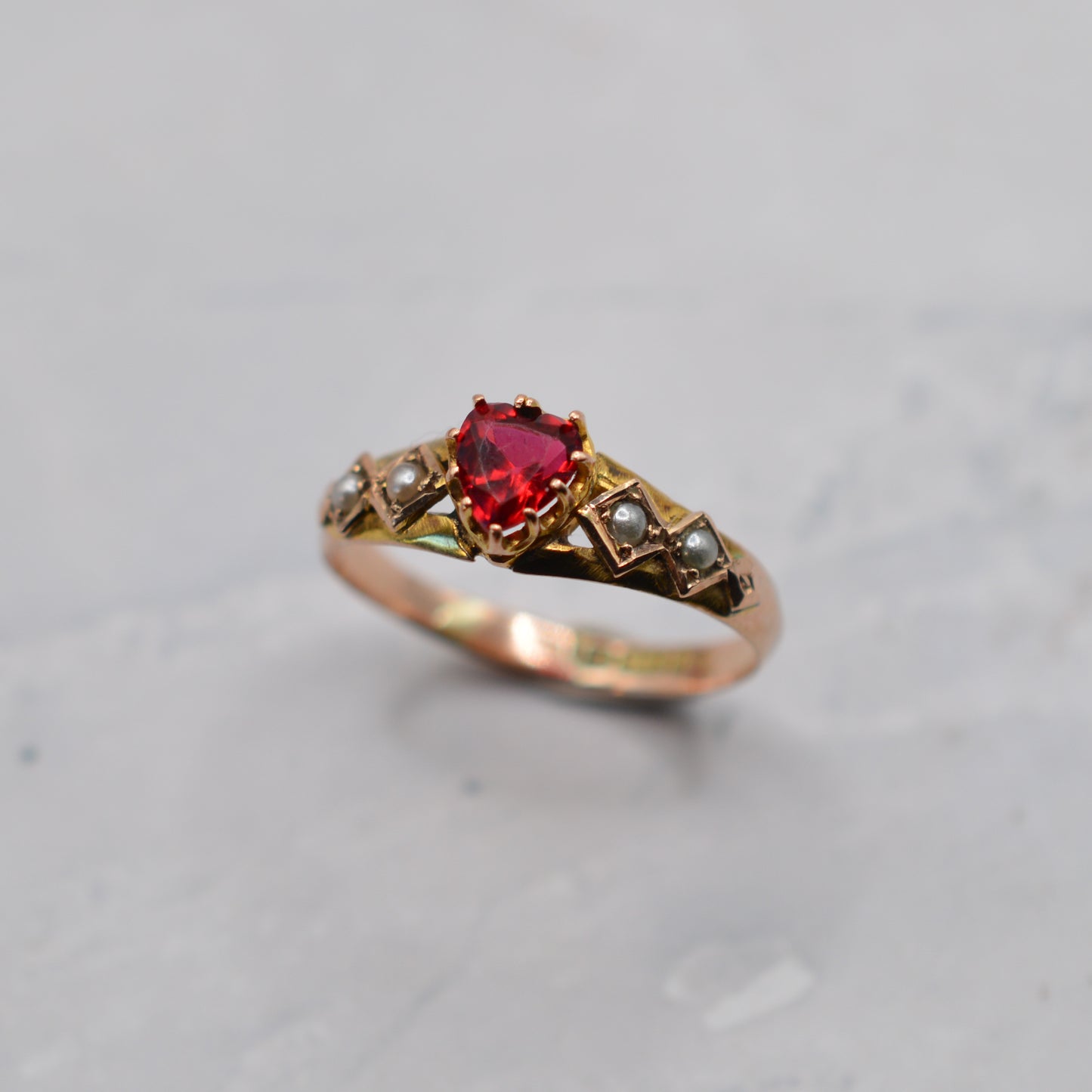 Antique 1906 Edwardian 9ct Gold Pearl & Paste Sweetheart Ring