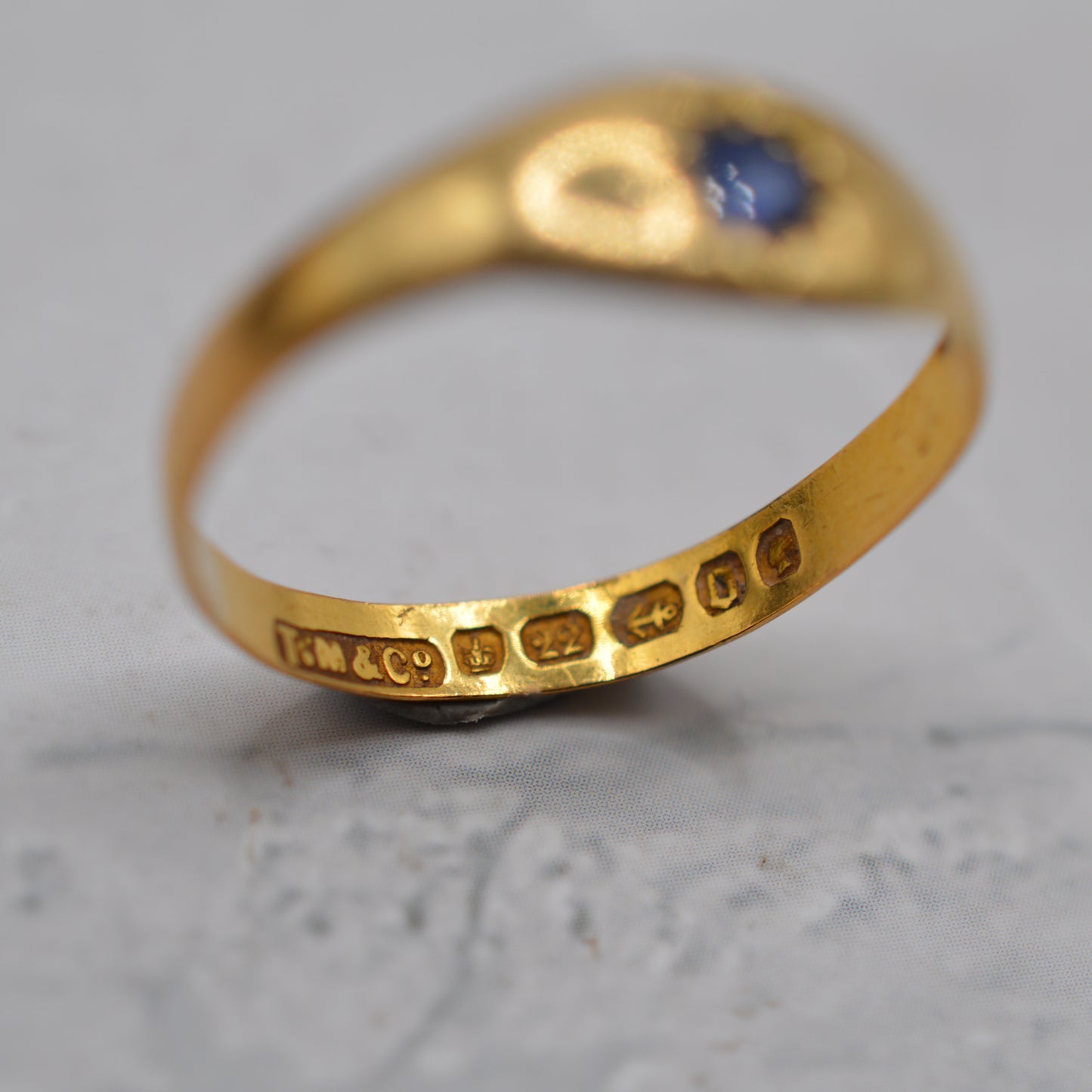 Victorian 1888 Antique 22ct Gold Sapphire Star-Set Dome Ring