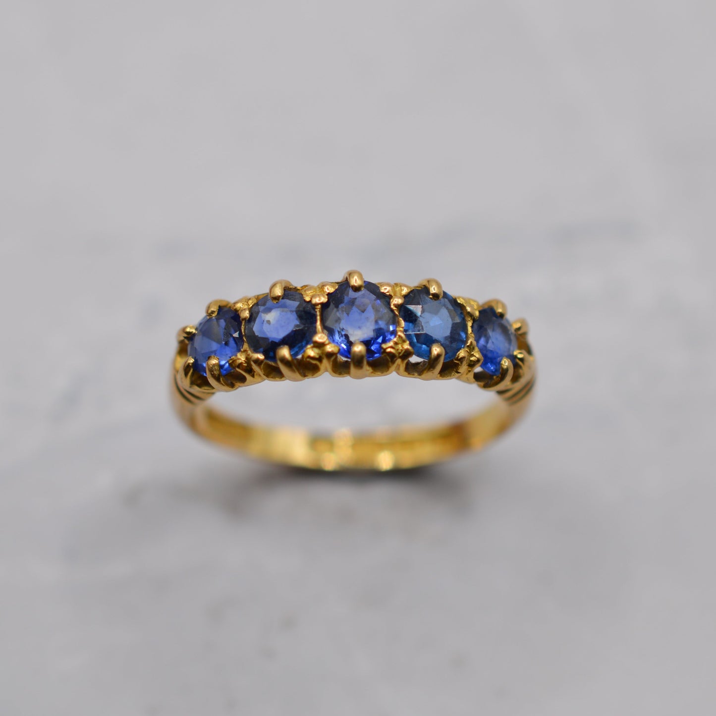 Antique 1892 Victorian 18ct Gold Sapphire Five-Stone Ring