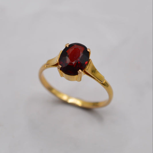 Antique 9ct Gold Garnet Bezel-Set Solitaire Ring