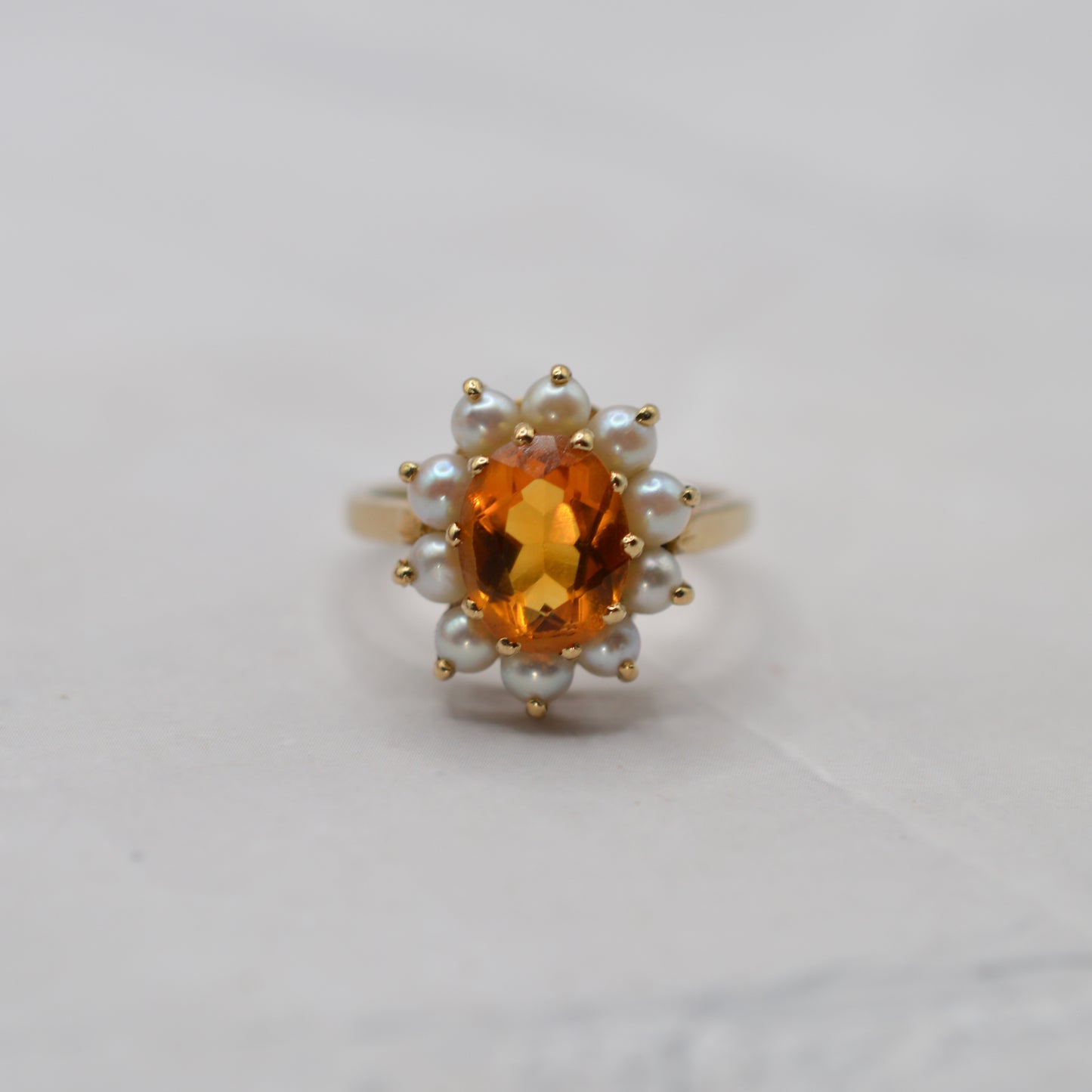1960s Vintage 9ct Gold Citrine & Pearl Cluster Ring