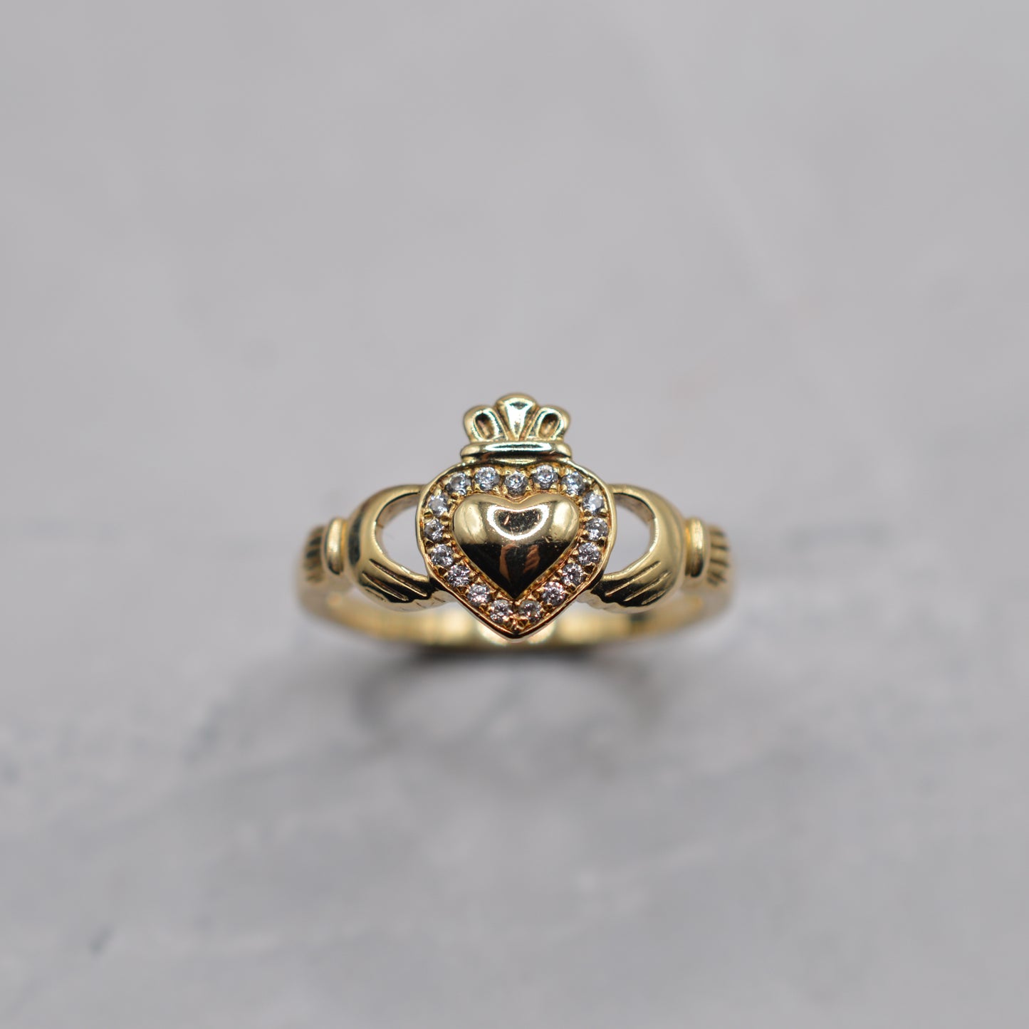 Irish 9ct Gold Claddagh Cubic Zirconia Ring