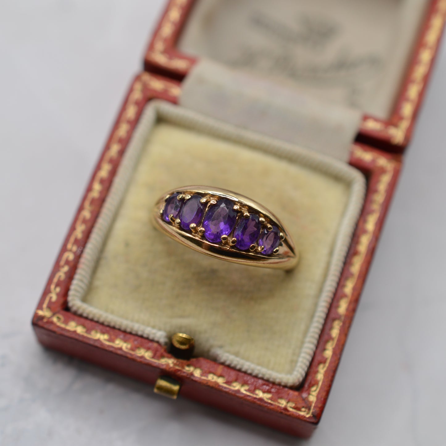 Chunky 9ct Gold Amethyst Five-Stone Ring