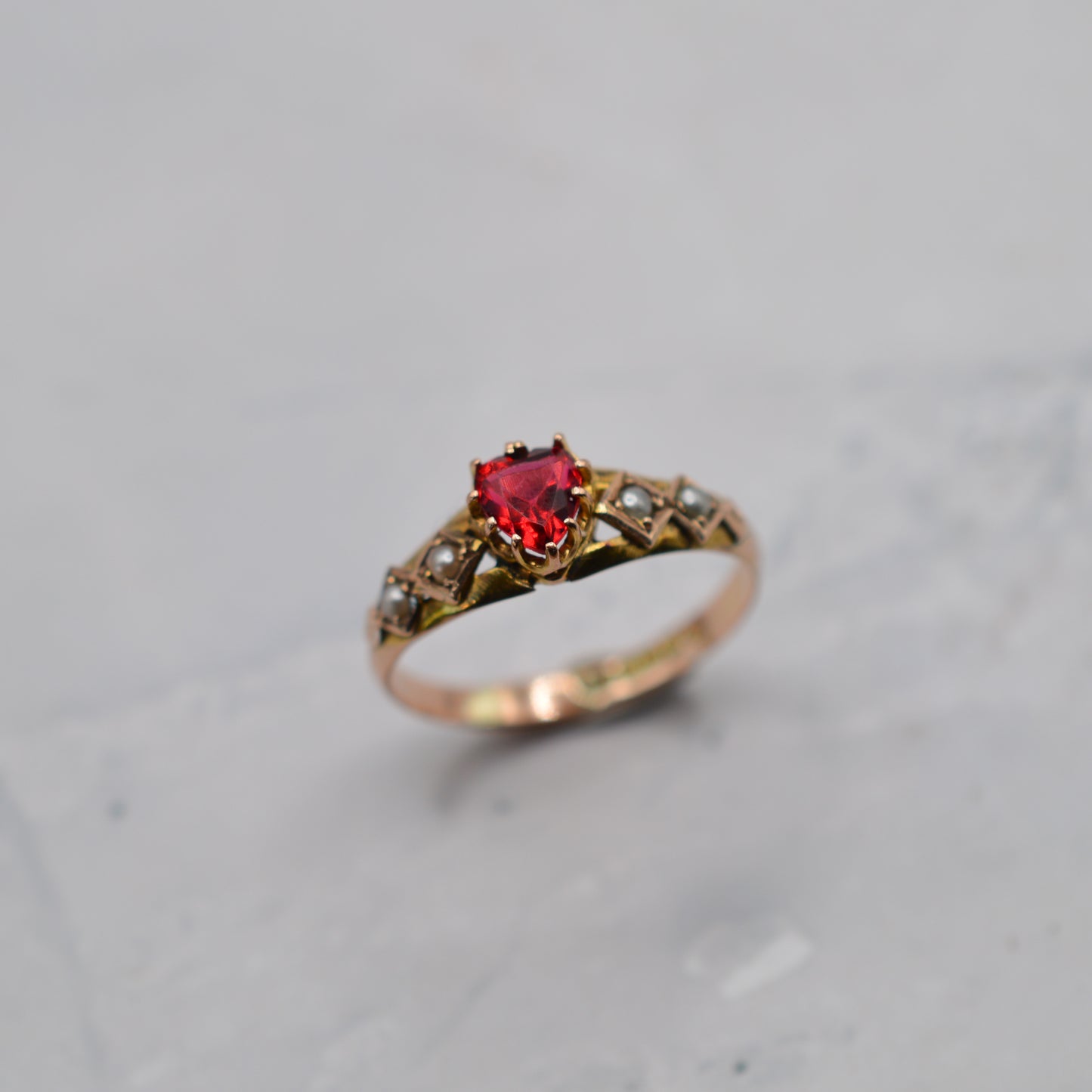 Antique 1906 Edwardian 9ct Gold Pearl & Paste Sweetheart Ring