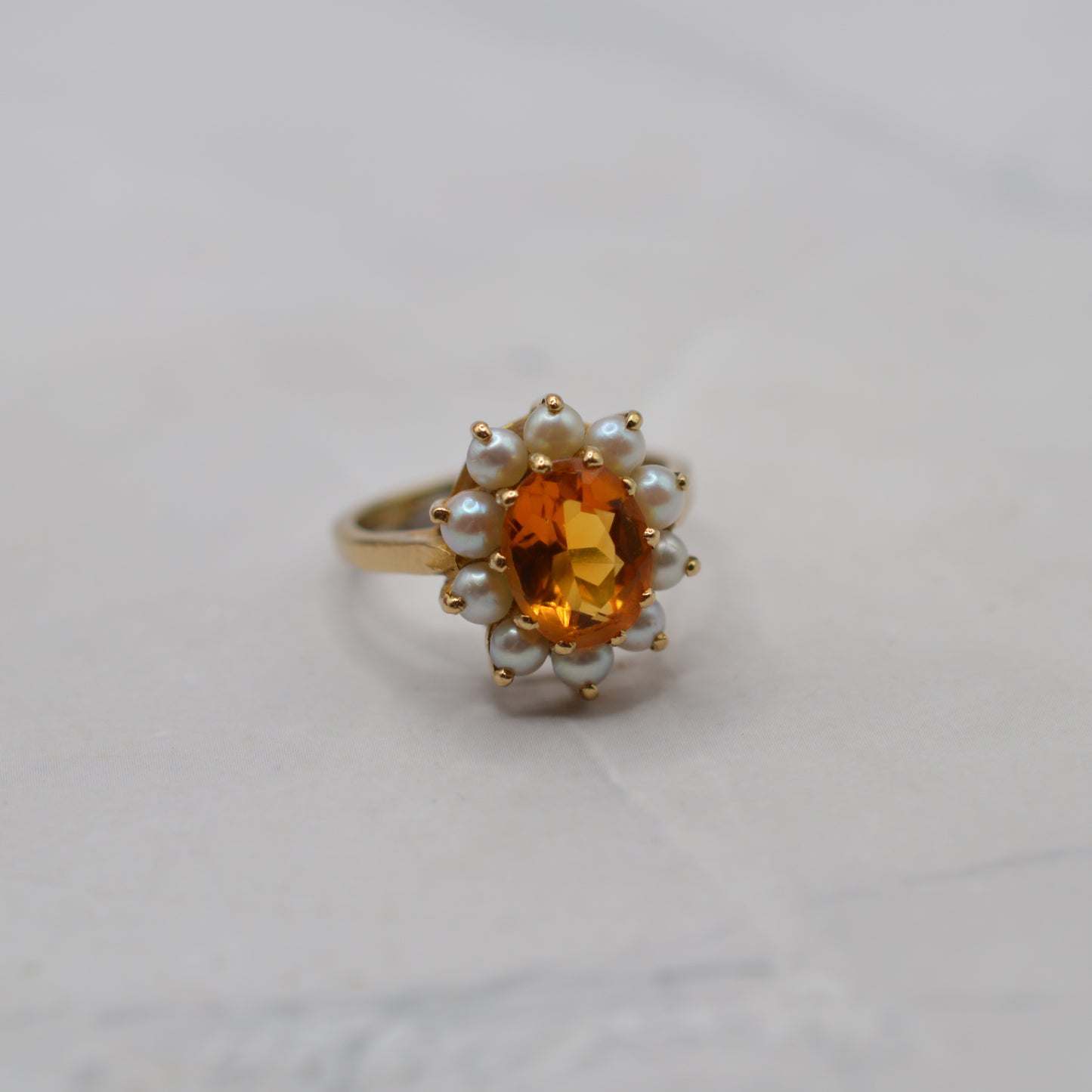 1960s Vintage 9ct Gold Citrine & Pearl Cluster Ring