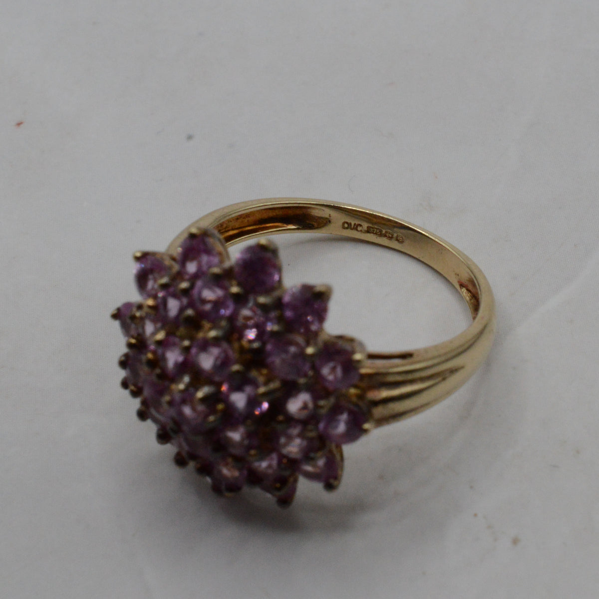 Chunky Y2K 9ct Gold Pink Sapphire Cluster Ring
