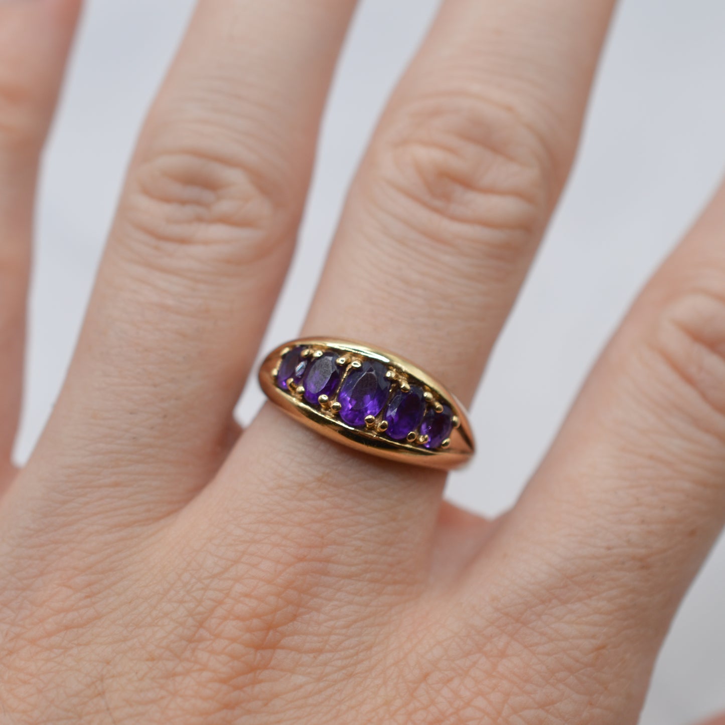 Chunky 9ct Gold Amethyst Five-Stone Ring
