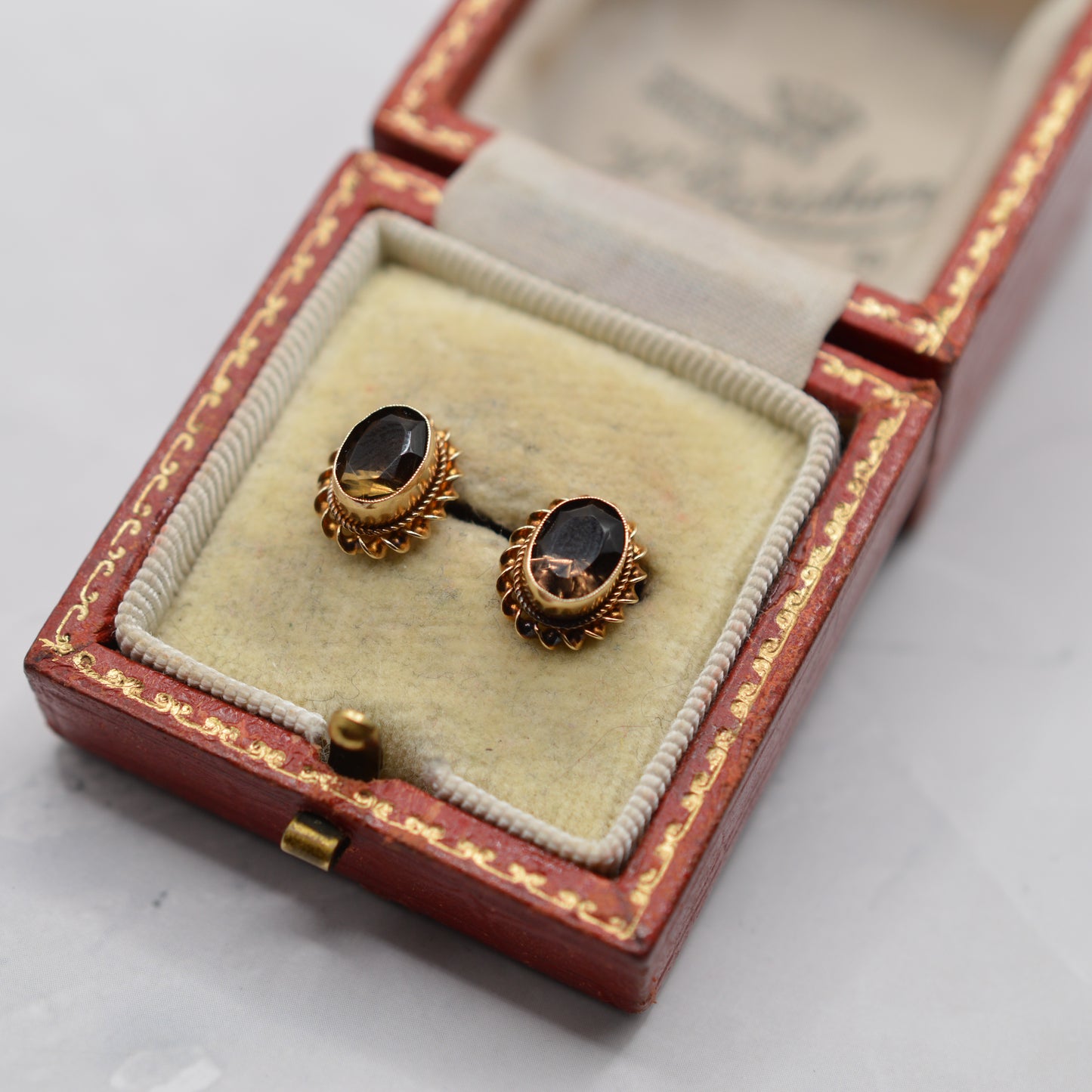 Vintage 9ct Gold Smoky Quartz Stud Earrings
