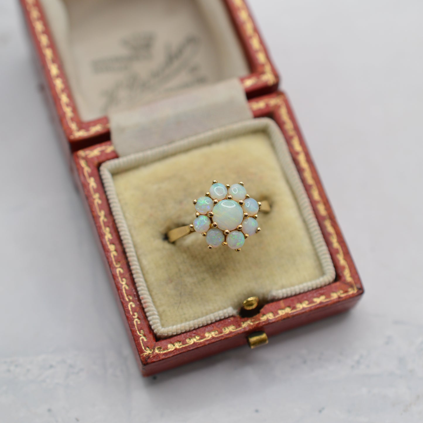 1980s 9ct Gold Opal Floral Cluster Ring