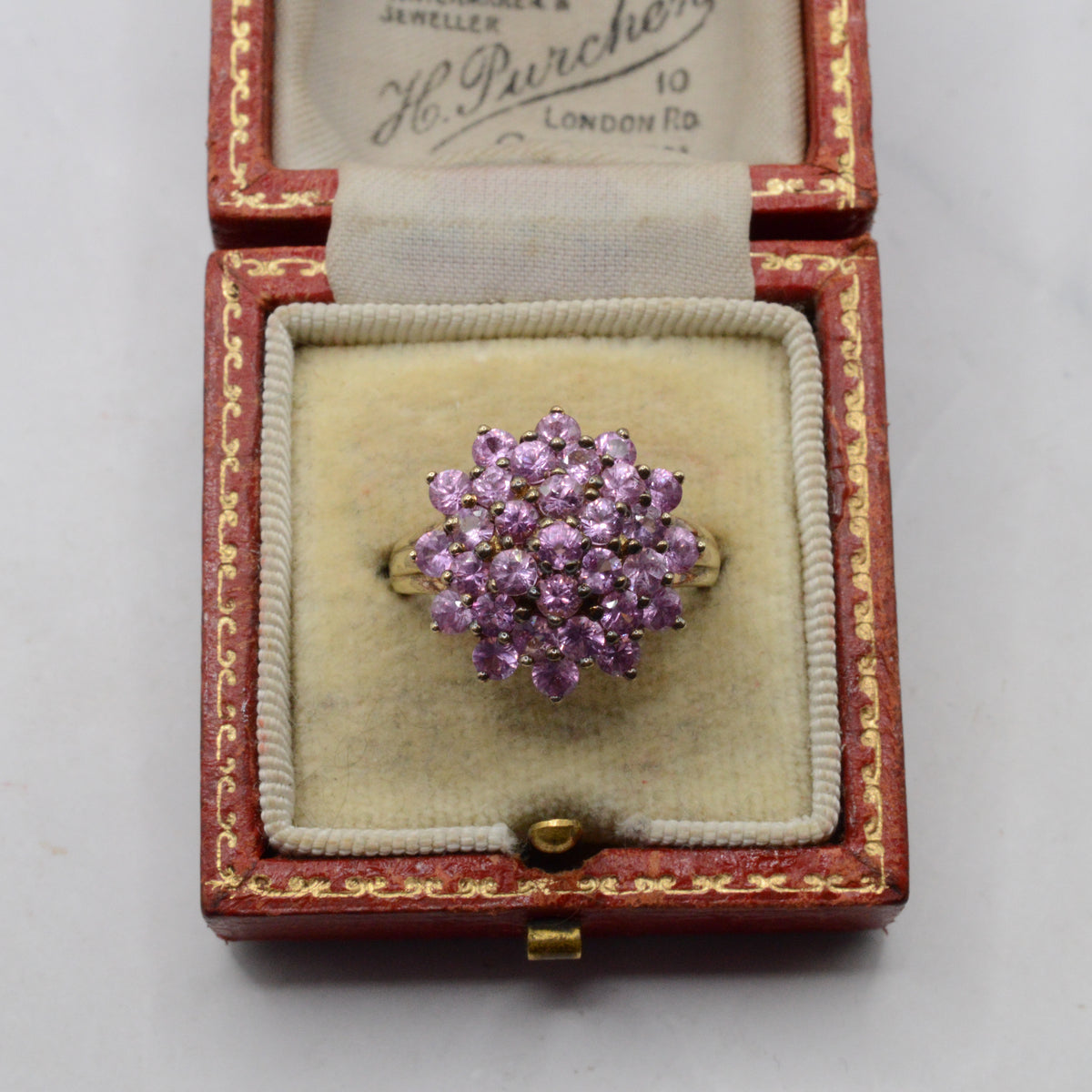 Chunky Y2K 9ct Gold Pink Sapphire Cluster Ring