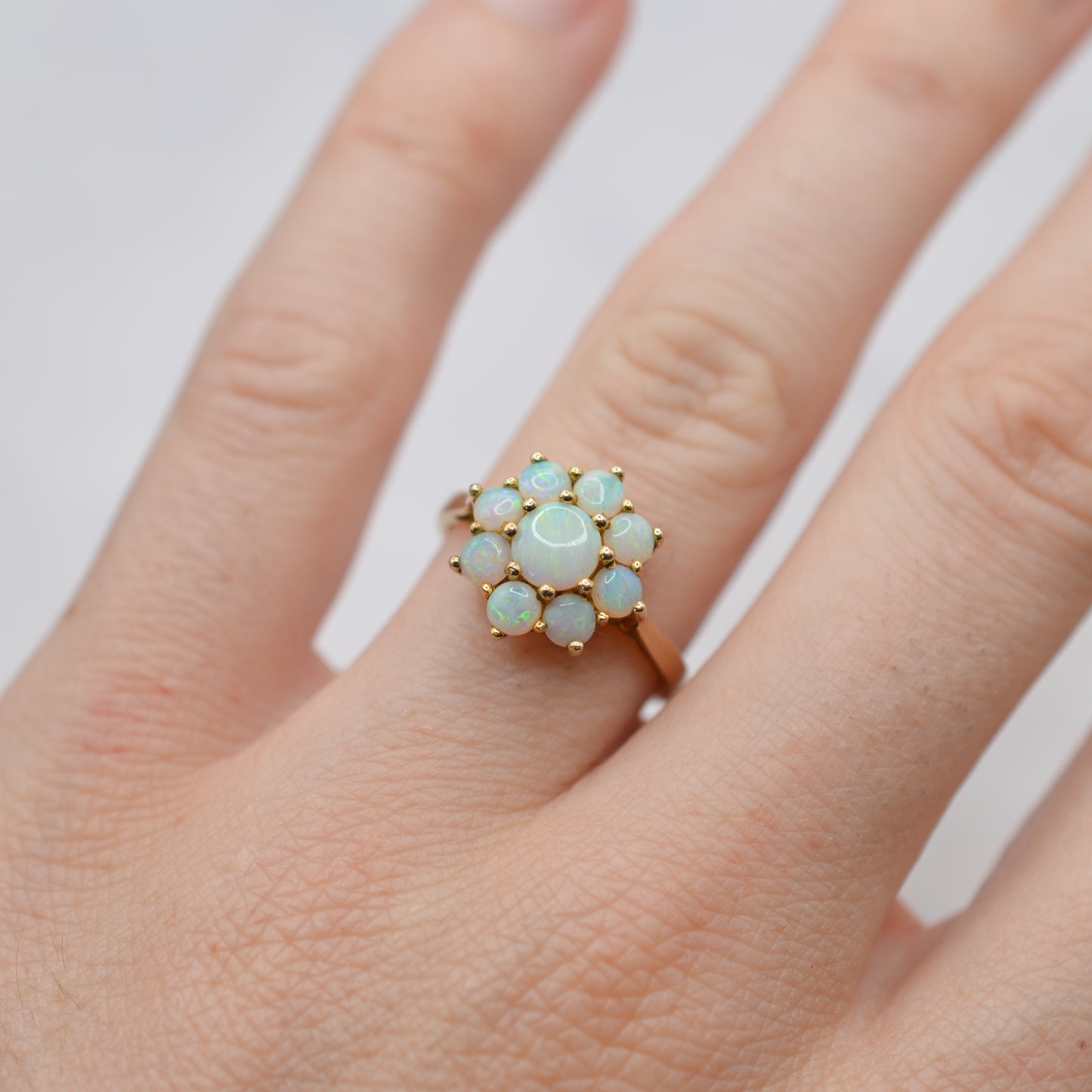 1980s 9ct Gold Opal Floral Cluster Ring