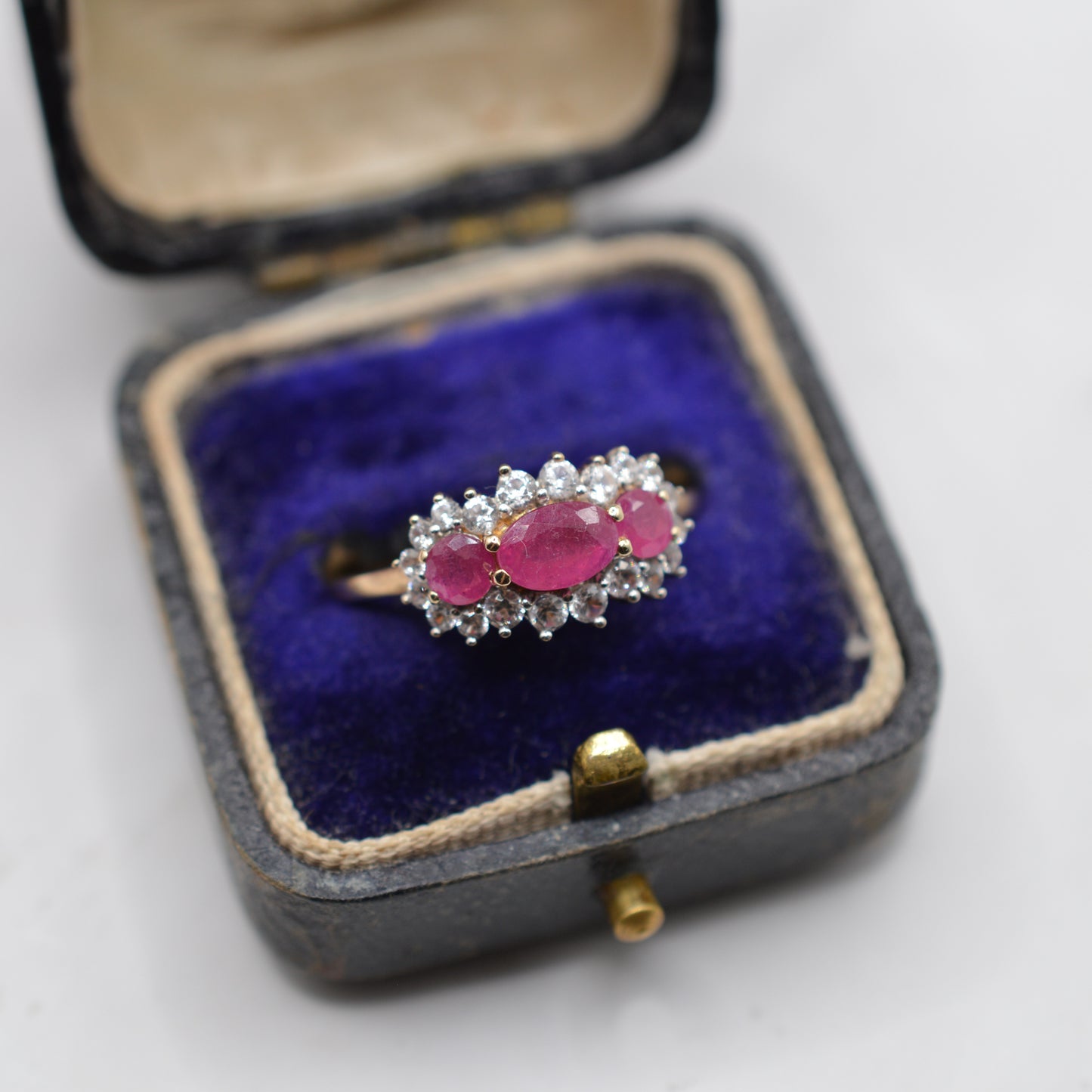 9ct Gold Ruby Triple Cluster Ring