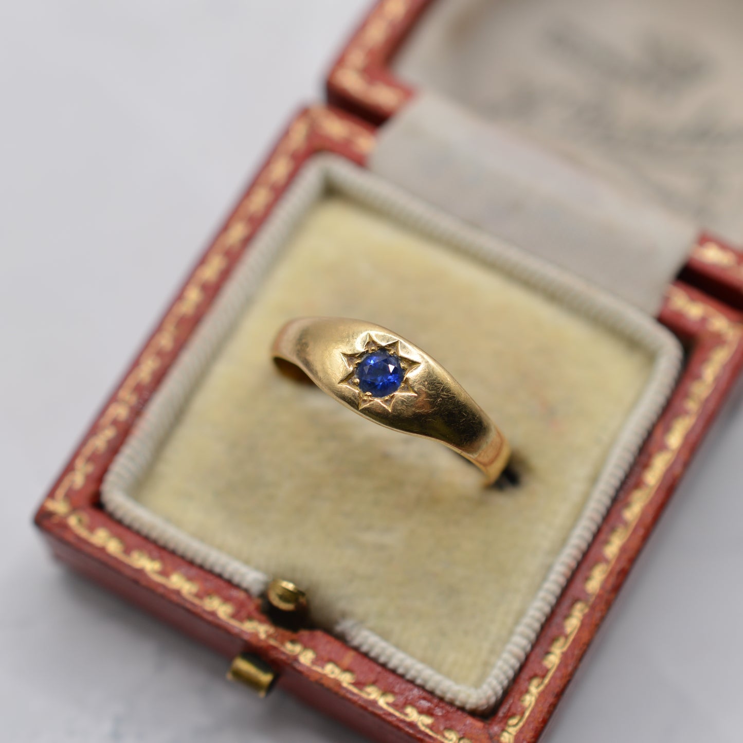 Victorian 1888 Antique 22ct Gold Sapphire Star-Set Dome Ring