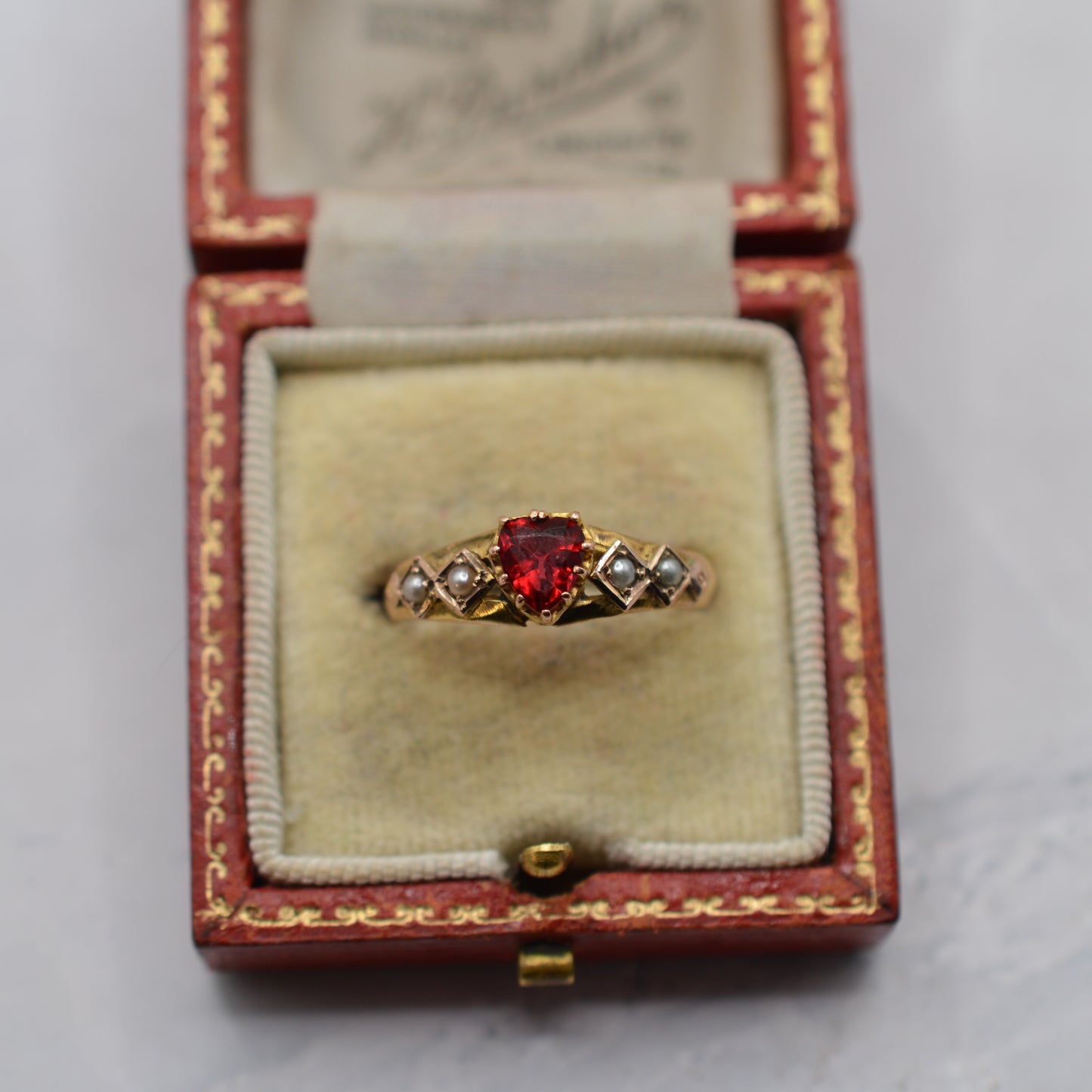 Antique 1906 Edwardian 9ct Gold Pearl & Paste Sweetheart Ring