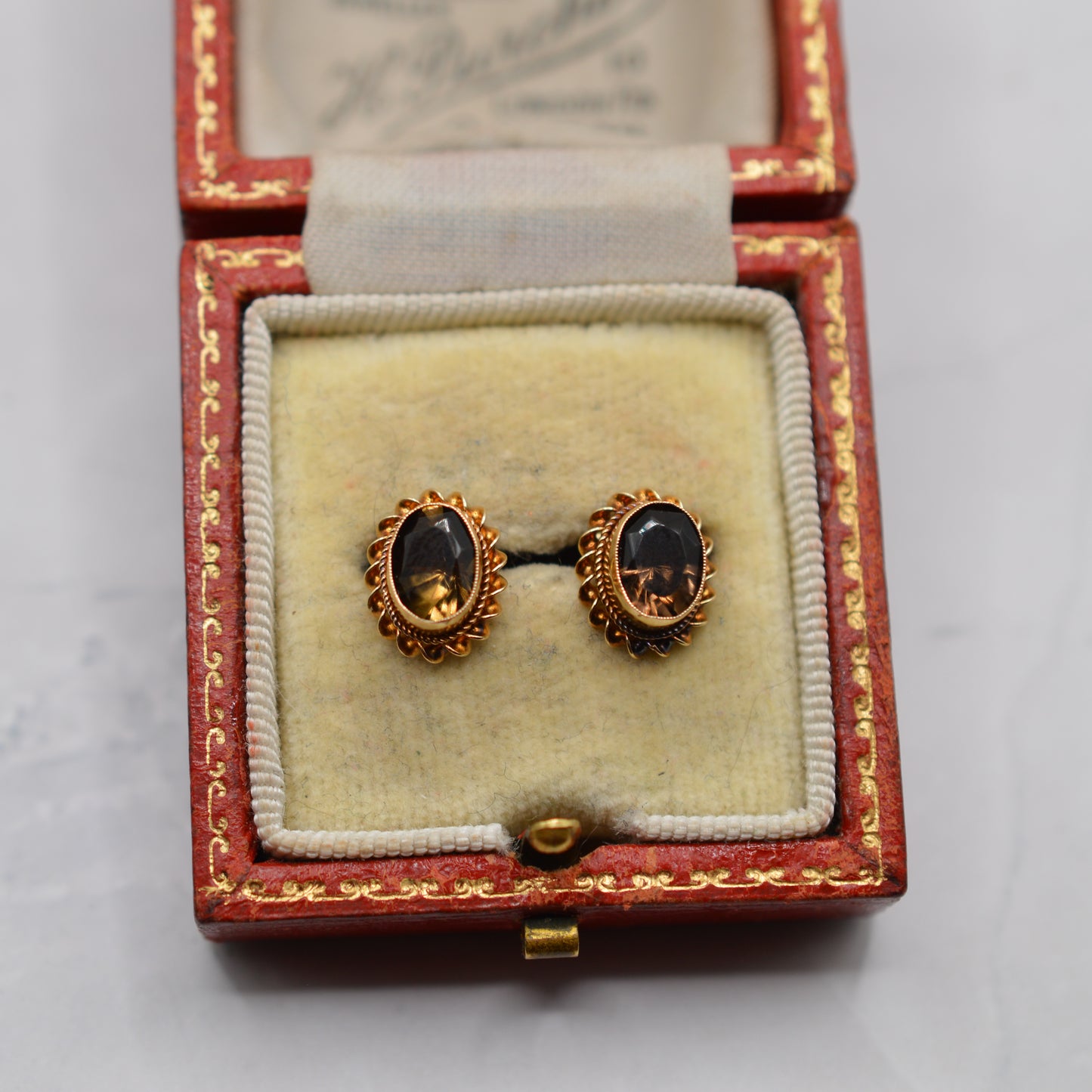 Vintage 9ct Gold Smoky Quartz Stud Earrings