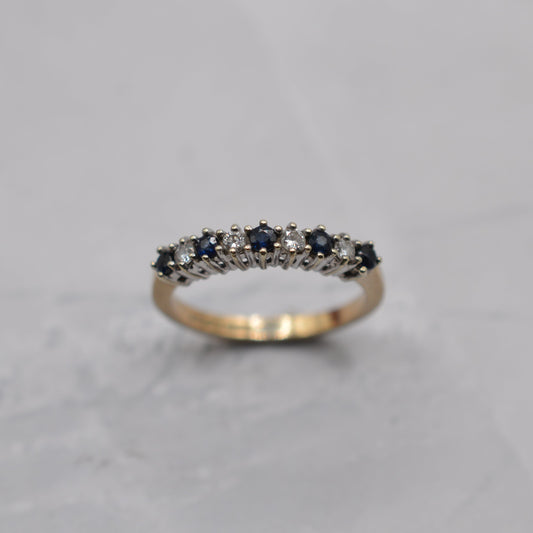 1980s 9ct Gold Sapphire & Diamond Half-Eternity Ring