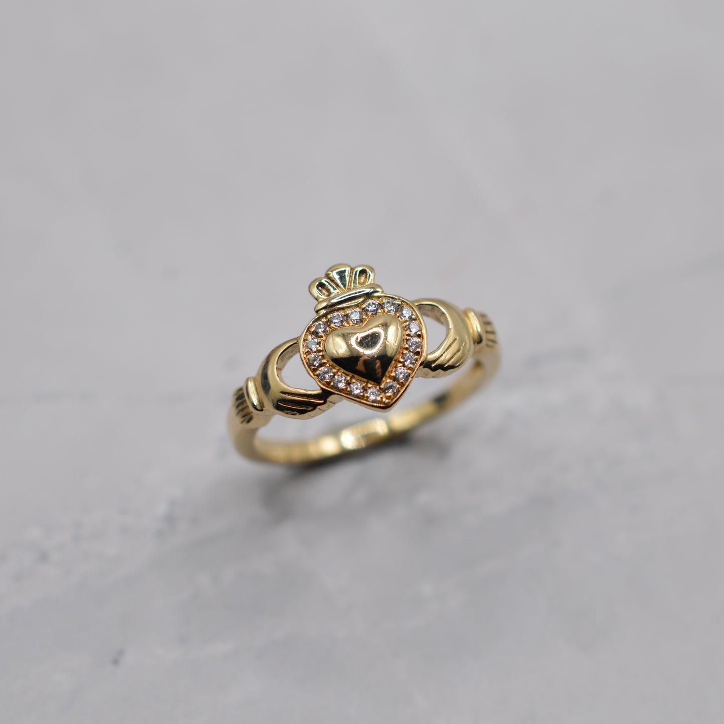 Irish 9ct Gold Claddagh Cubic Zirconia Ring